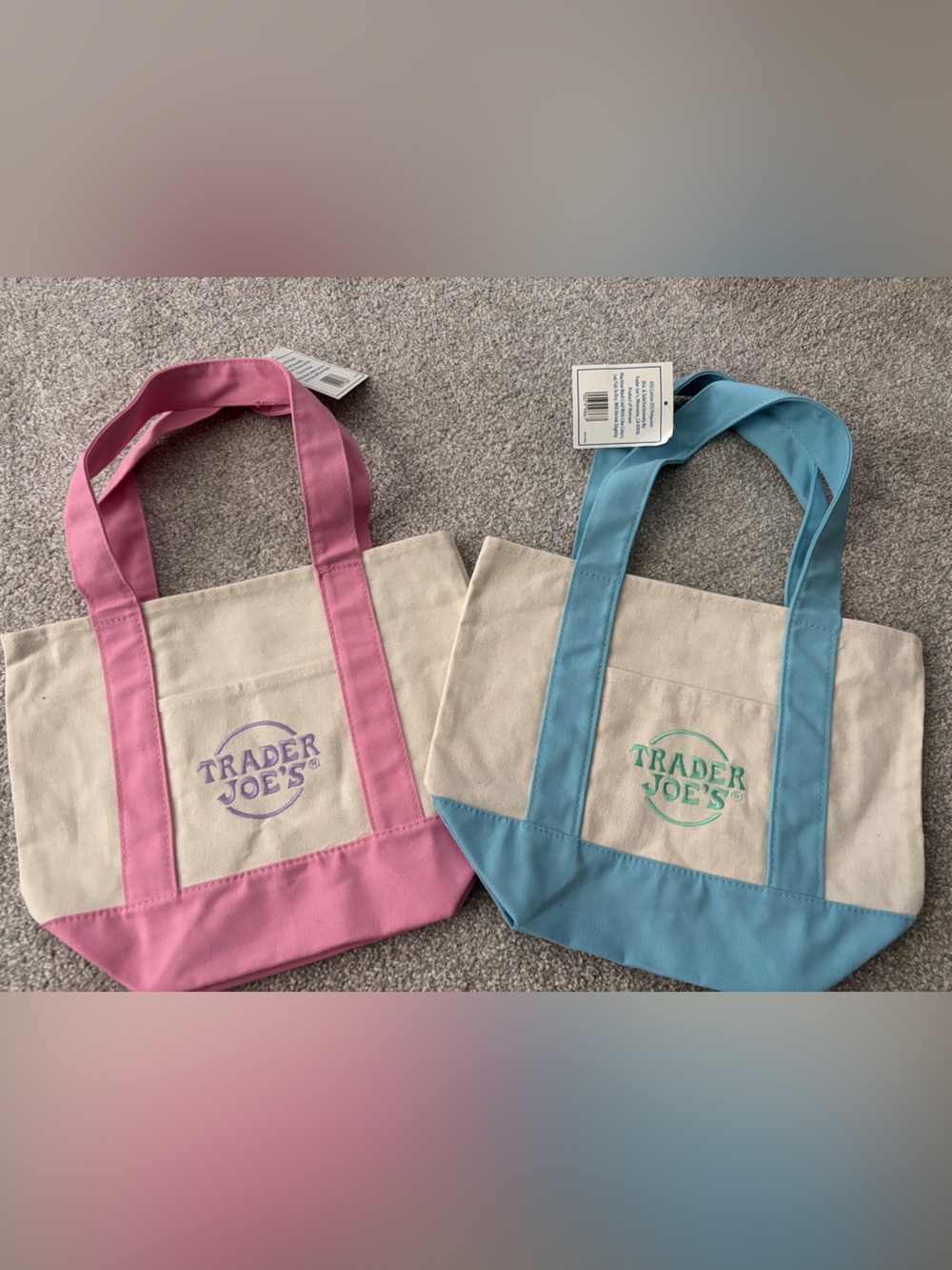 Trader Joe’s Canvas Mini- Tote Bag - Pink and Blue